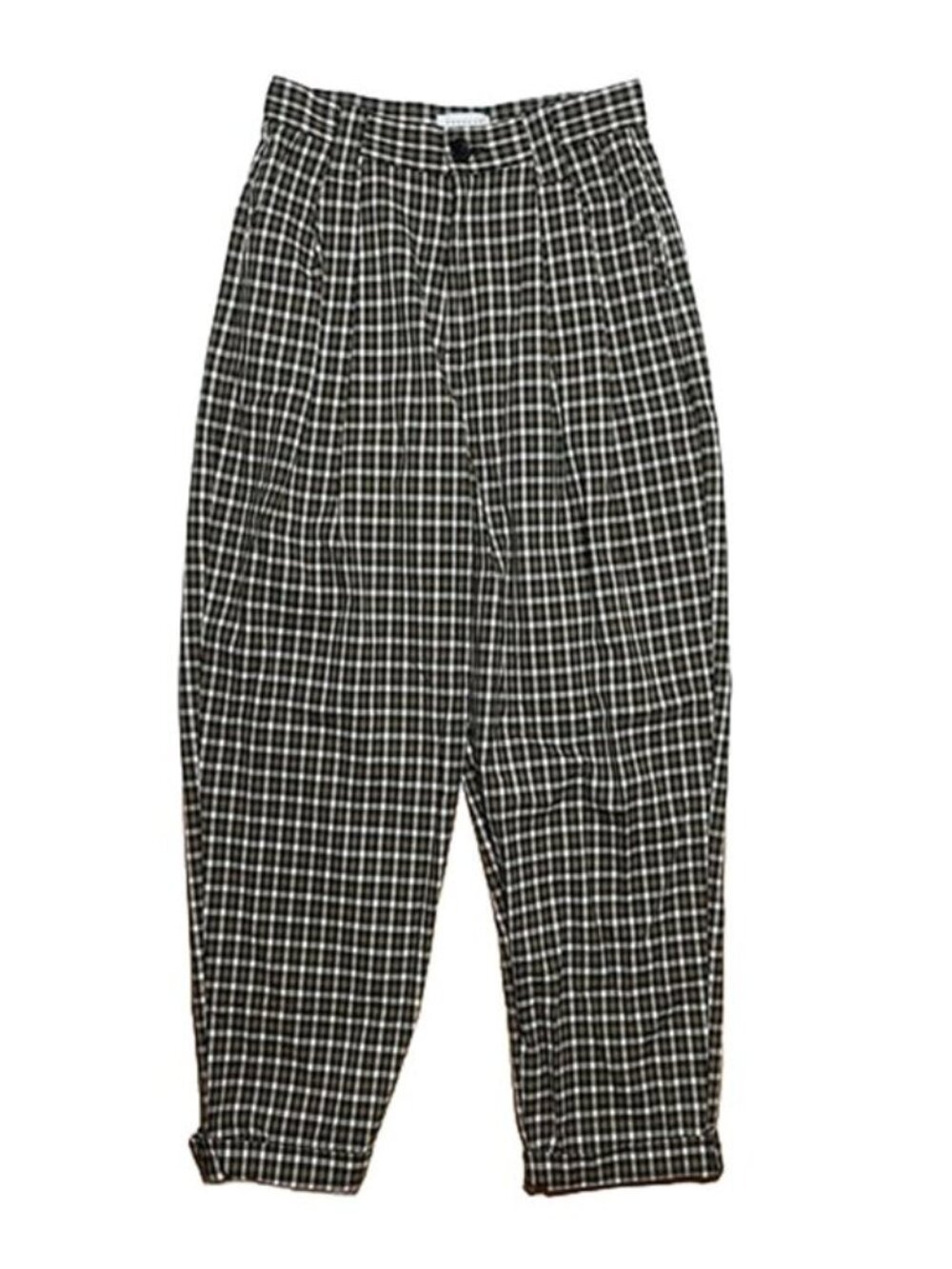 Topshop High-Waisted Pleated Plaid Tapered Trousers